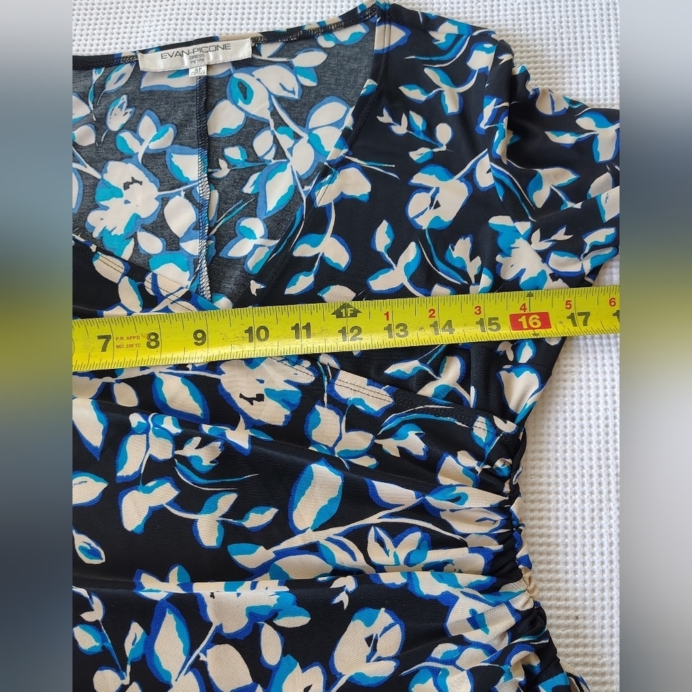 Evan  Picone Floral Faux Wrap Dress - Blue and Black Size 4P - Picture 4 of 11